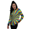 Trippy Psychedelic Rainbow Print Women's Bomber Jacket-grizzshop