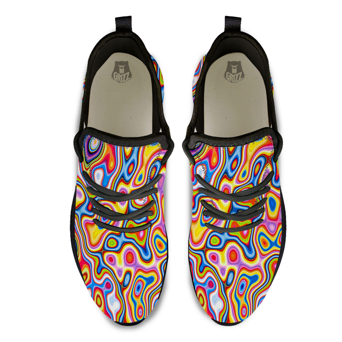 Trippy Rainbow Psychedelic Print Black Athletic Shoes-grizzshop