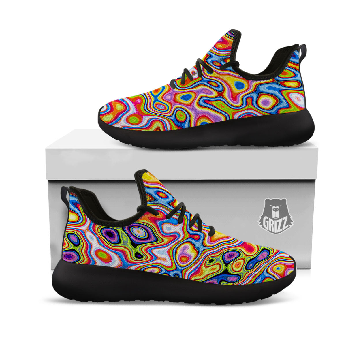 Trippy Rainbow Psychedelic Print Black Athletic Shoes-grizzshop