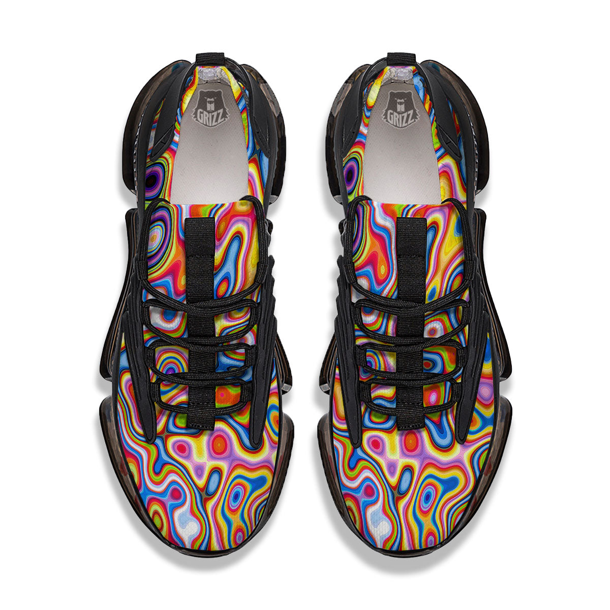 Trippy Rainbow Psychedelic Print Black Gym Shoes-grizzshop