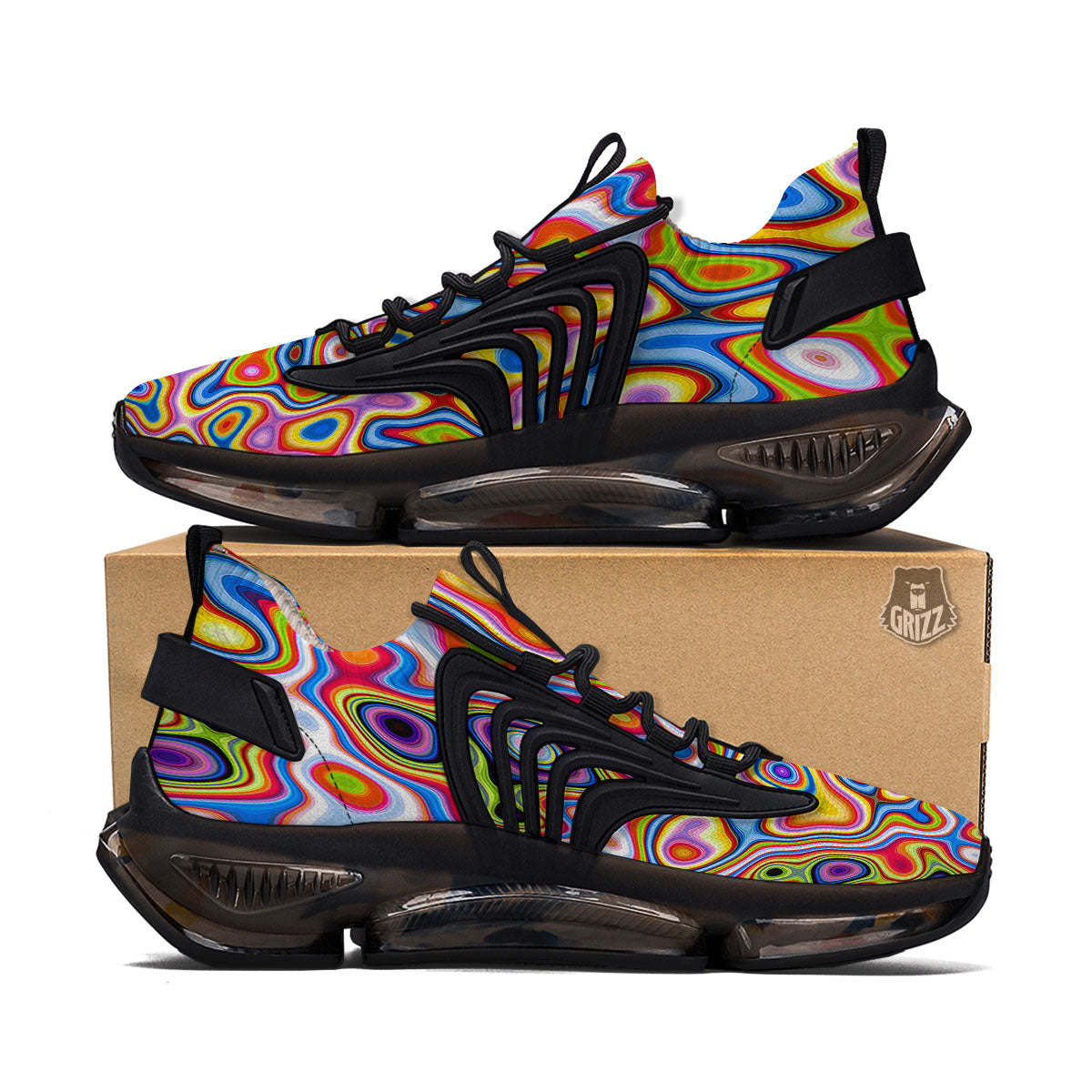 Trippy Rainbow Psychedelic Print Black Gym Shoes-grizzshop