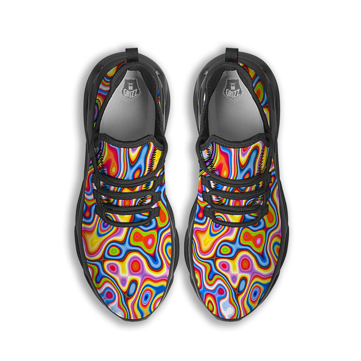 Trippy Rainbow Psychedelic Print Black Running Shoes-grizzshop
