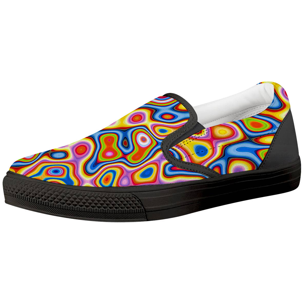 Trippy Rainbow Psychedelic Print Black Slip On Shoes-grizzshop
