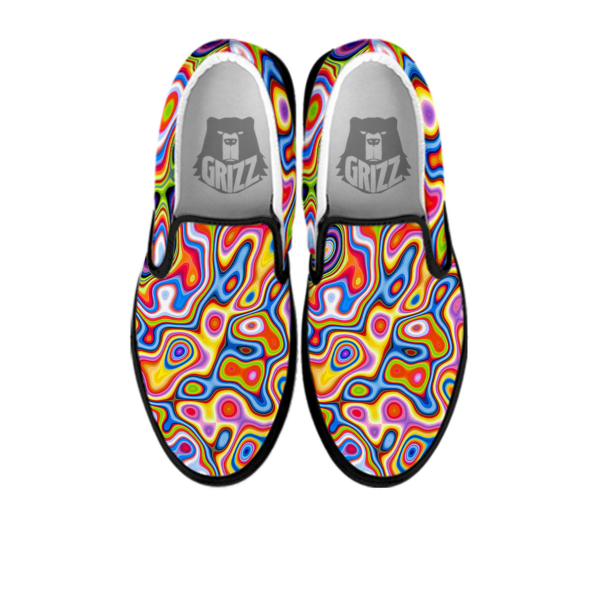 Trippy Rainbow Psychedelic Print Black Slip On Shoes-grizzshop