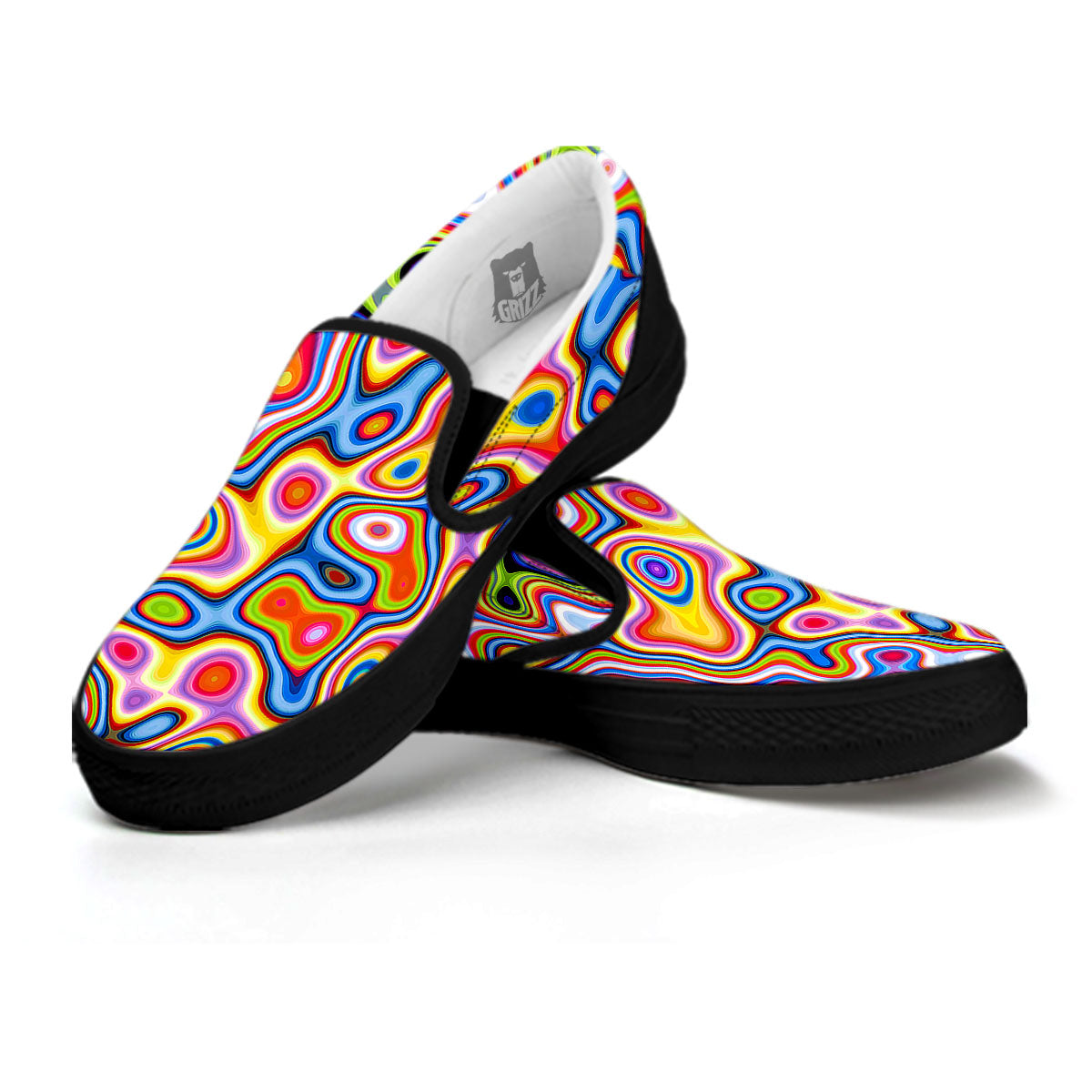 Trippy Rainbow Psychedelic Print Black Slip On Shoes-grizzshop