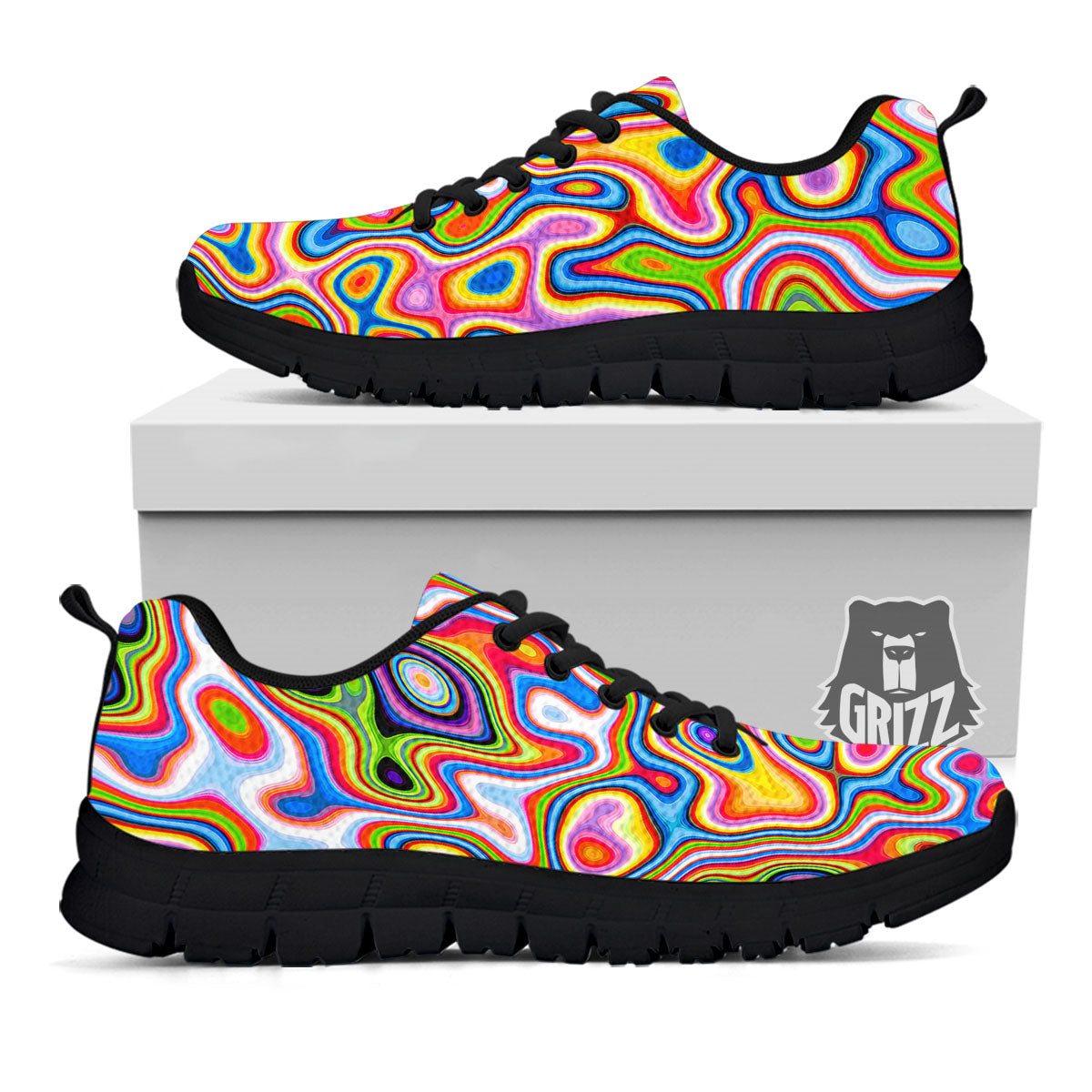 Trippy Rainbow Psychedelic Print Black Sneaker-grizzshop