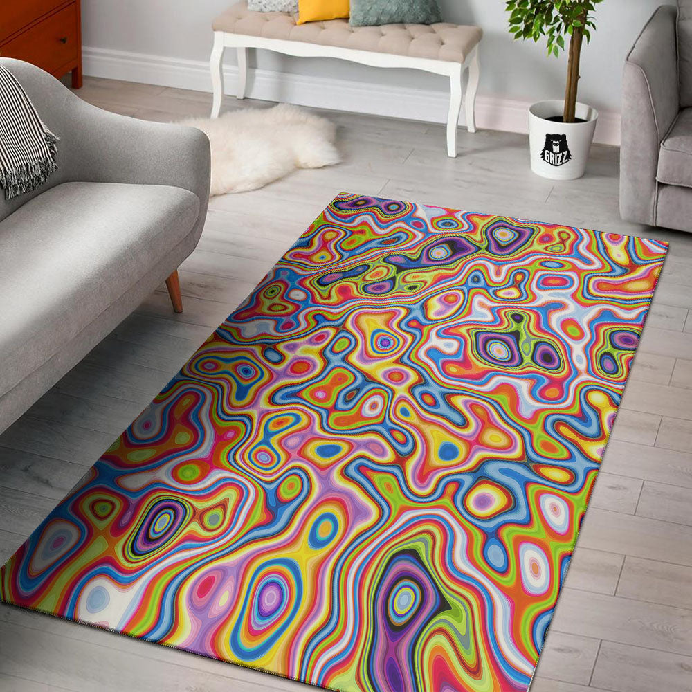 Trippy Rainbow Psychedelic Print Floor Mat-grizzshop
