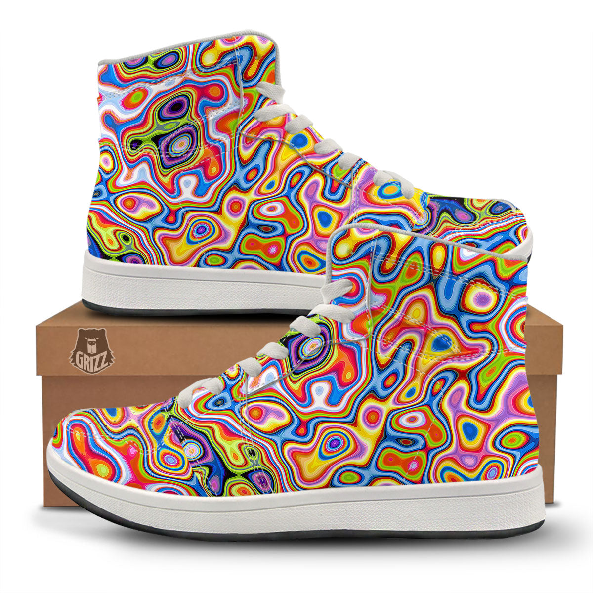 Trippy Rainbow Psychedelic Print High Top Sneakers-grizzshop