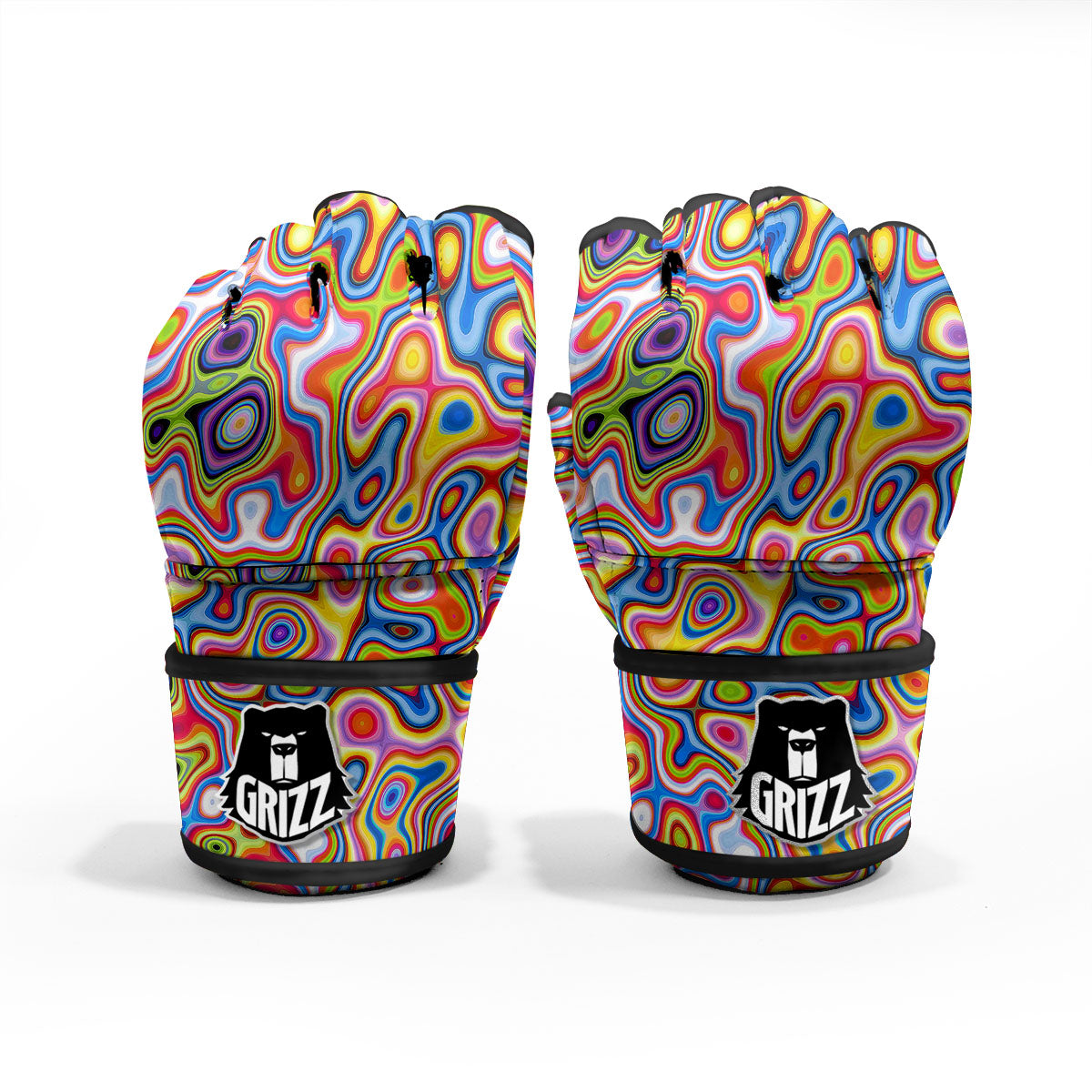 Trippy Rainbow Psychedelic Print MMA Gloves-grizzshop