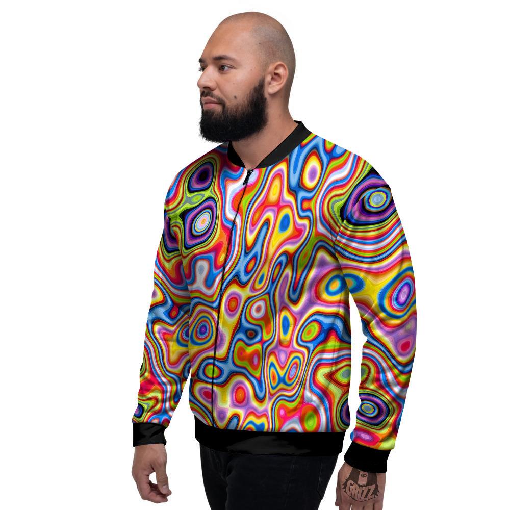 Trippy Rainbow Psychedelic Print Men's Bomber Jacket-grizzshop