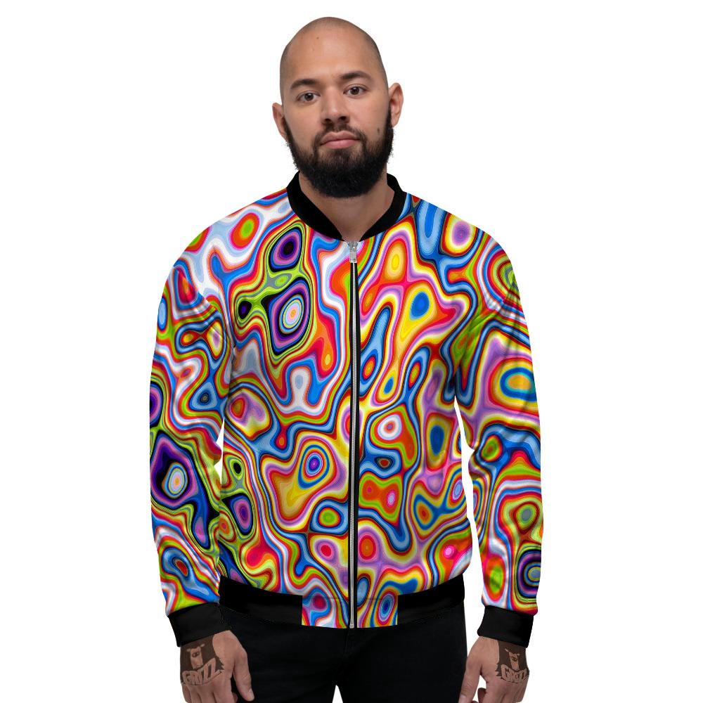 Trippy Rainbow Psychedelic Print Men's Bomber Jacket-grizzshop