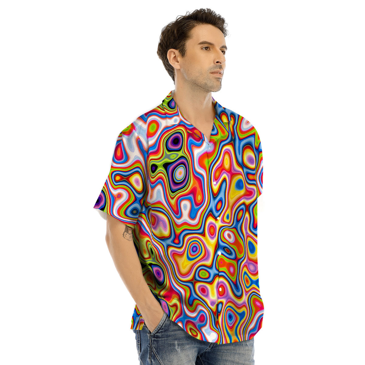 Trippy Rainbow Psychedelic Print Men's Hawaiian Shirt-grizzshop