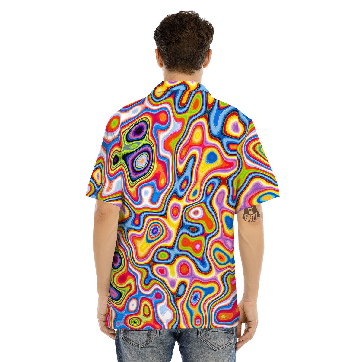 Trippy Rainbow Psychedelic Print Men's Hawaiian Shirt-grizzshop