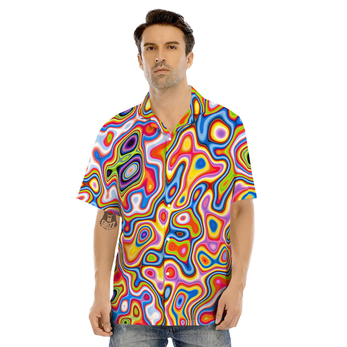 Trippy Rainbow Psychedelic Print Men's Hawaiian Shirt-grizzshop