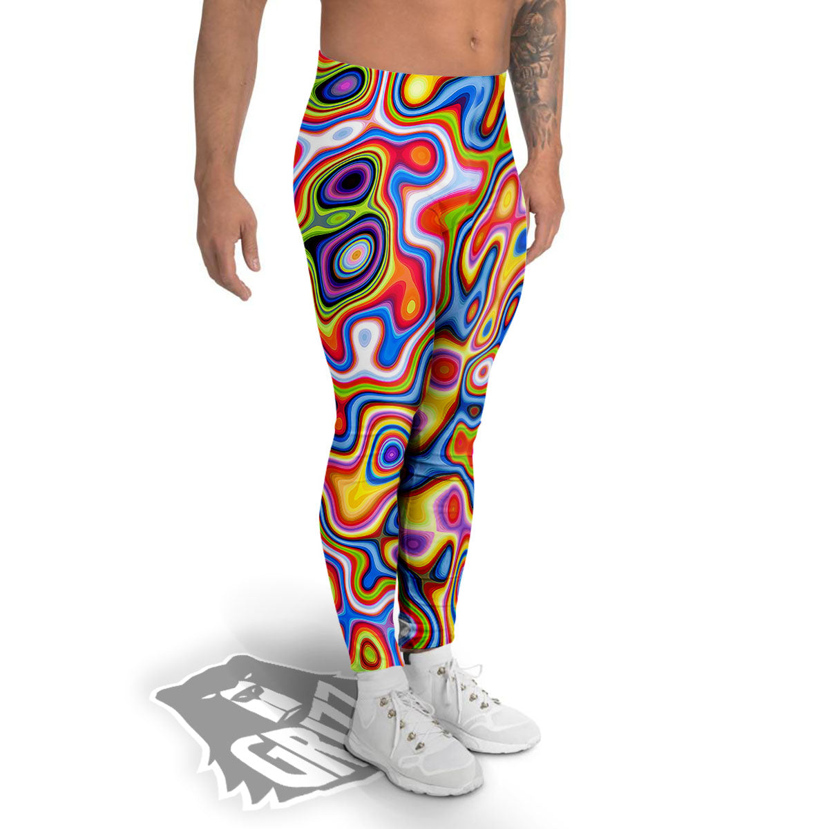 Trippy Rainbow Psychedelic Print Men's Leggings-grizzshop