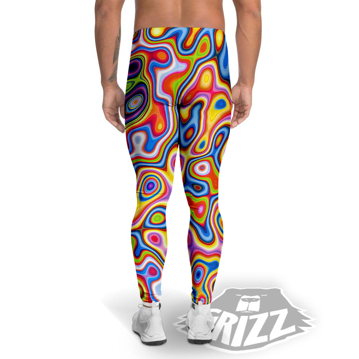 Trippy Rainbow Psychedelic Print Men's Leggings-grizzshop