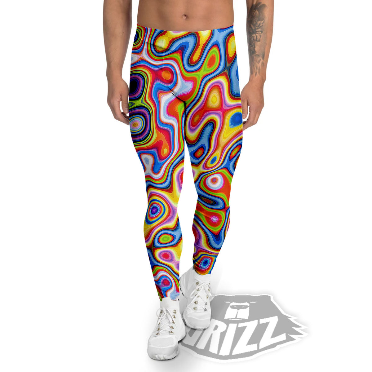 Trippy Rainbow Psychedelic Print Men's Leggings-grizzshop