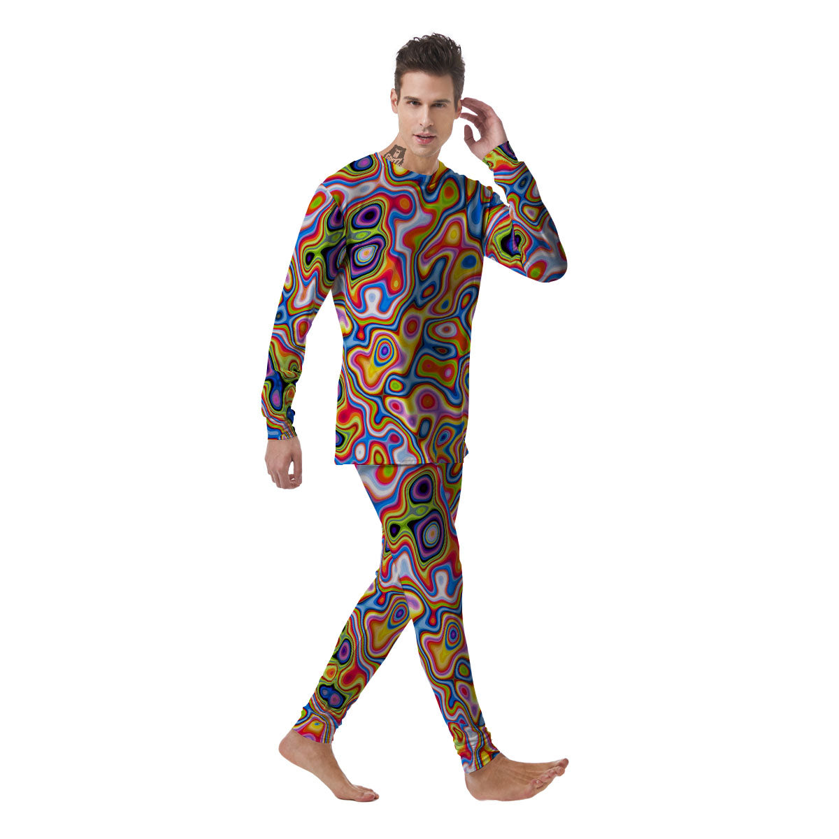 Trippy Rainbow Psychedelic Print Men's Pajamas-grizzshop