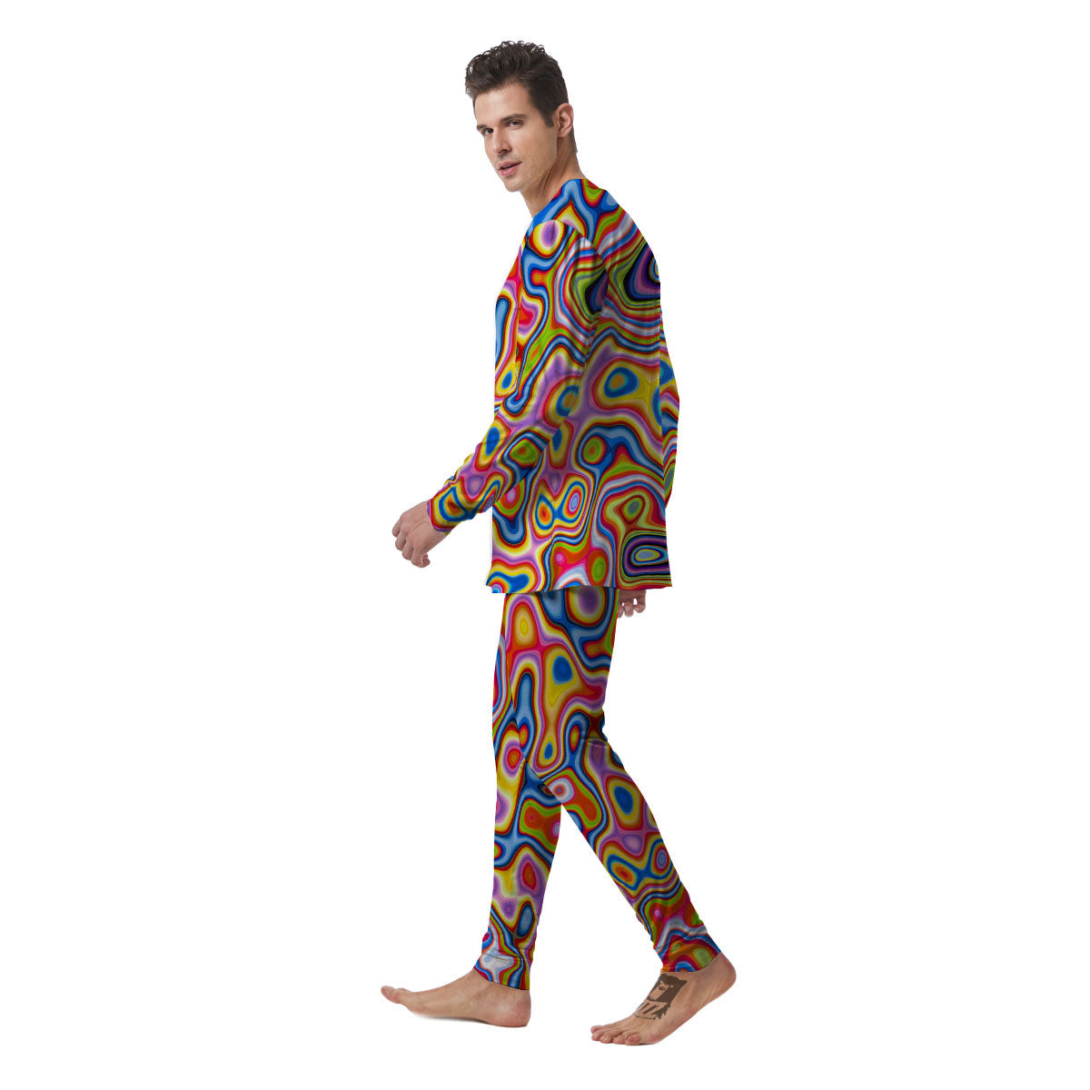 Trippy Rainbow Psychedelic Print Men's Pajamas-grizzshop