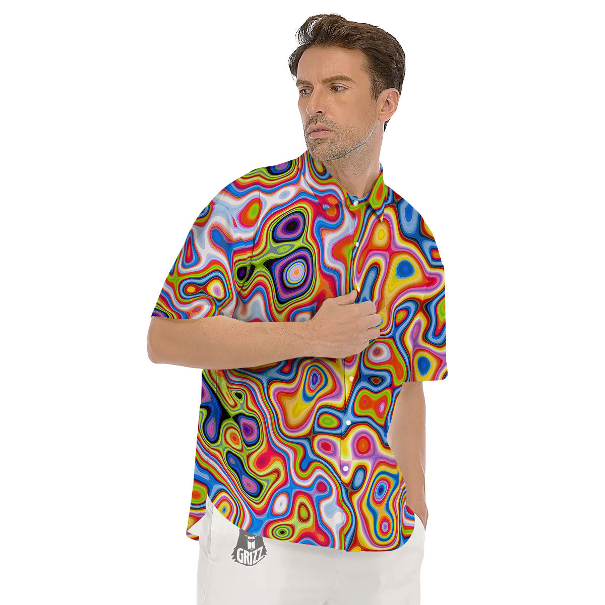 Trippy Rainbow Psychedelic Print Men's Short Sleeve Shirts-grizzshop