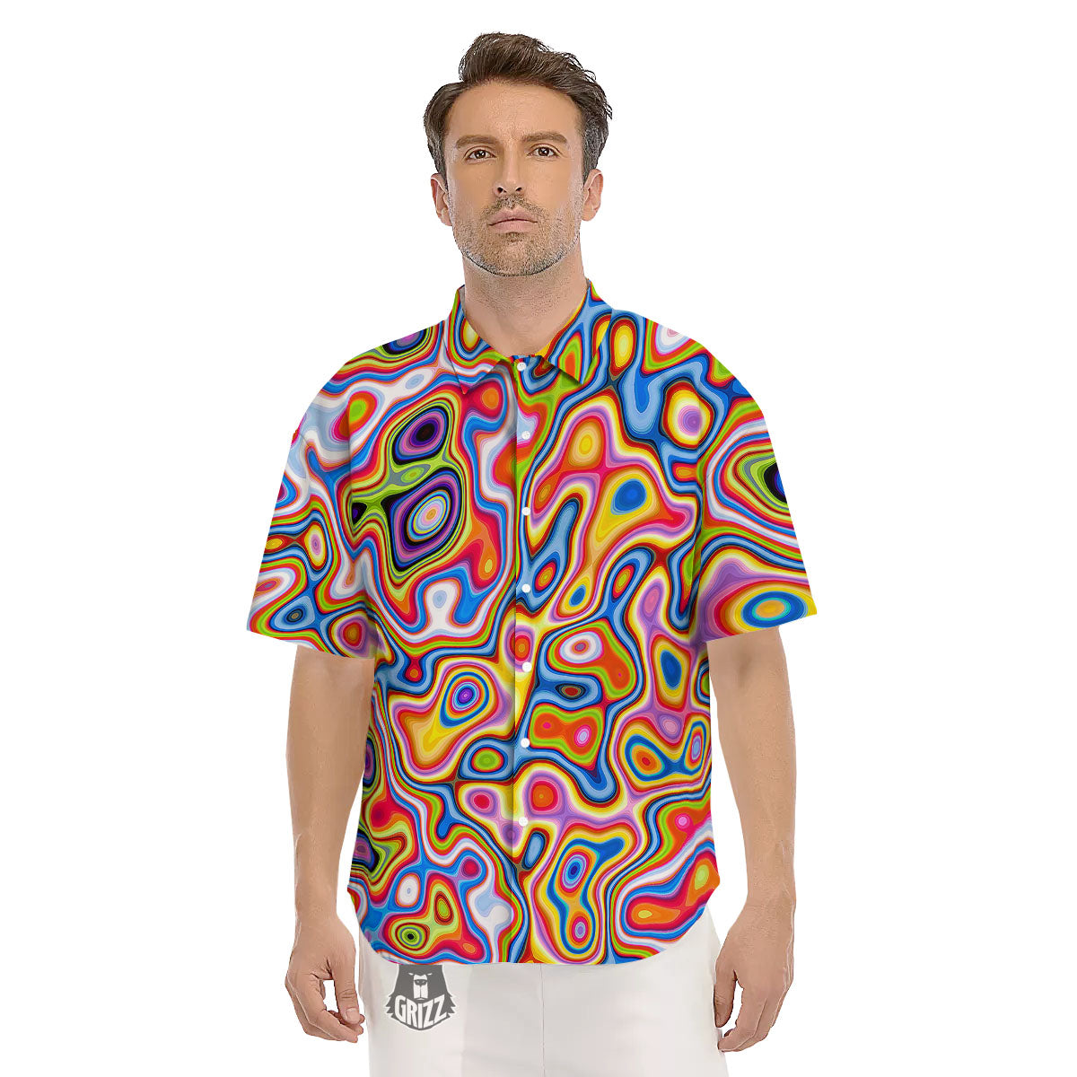 Trippy Rainbow Psychedelic Print Men's Short Sleeve Shirts-grizzshop