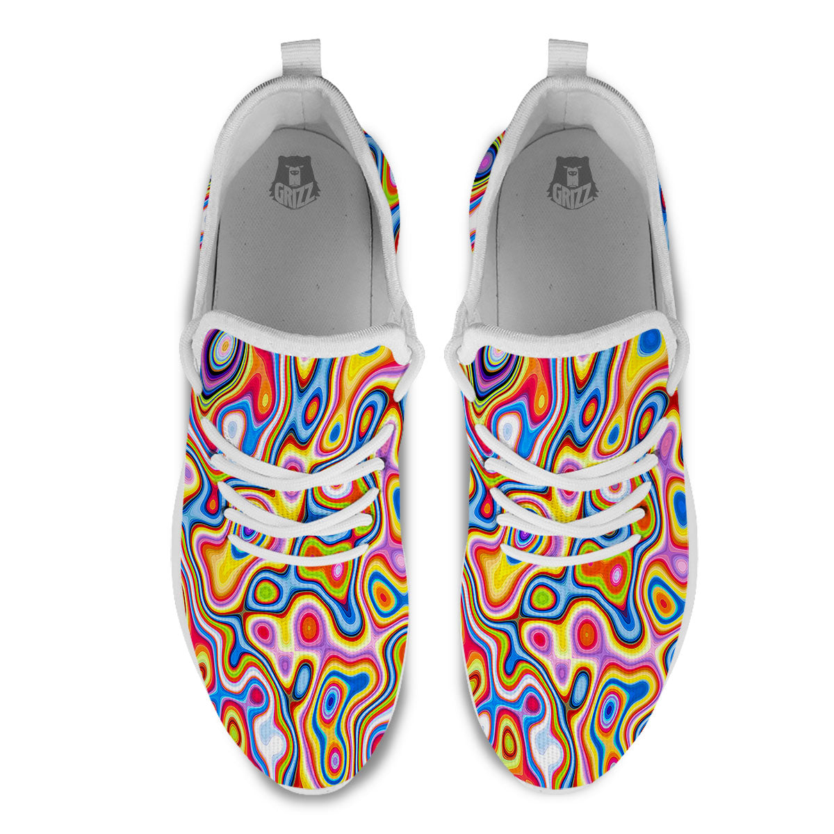 Trippy Rainbow Psychedelic Print White Athletic Shoes-grizzshop