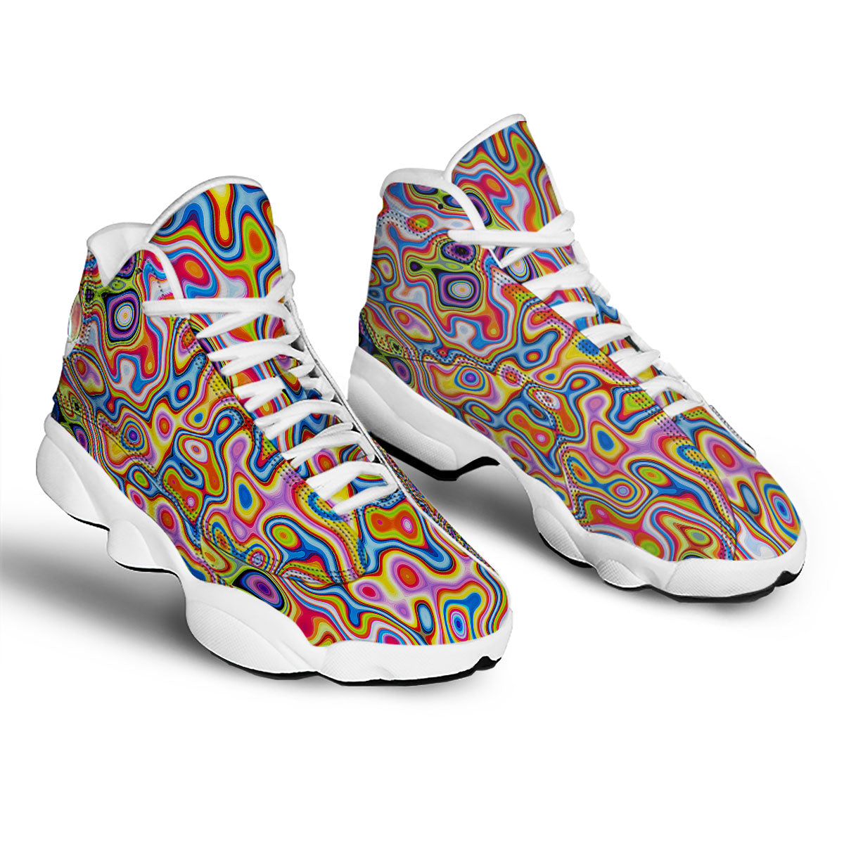 Trippy Rainbow Psychedelic Print White Basketball Shoes-grizzshop