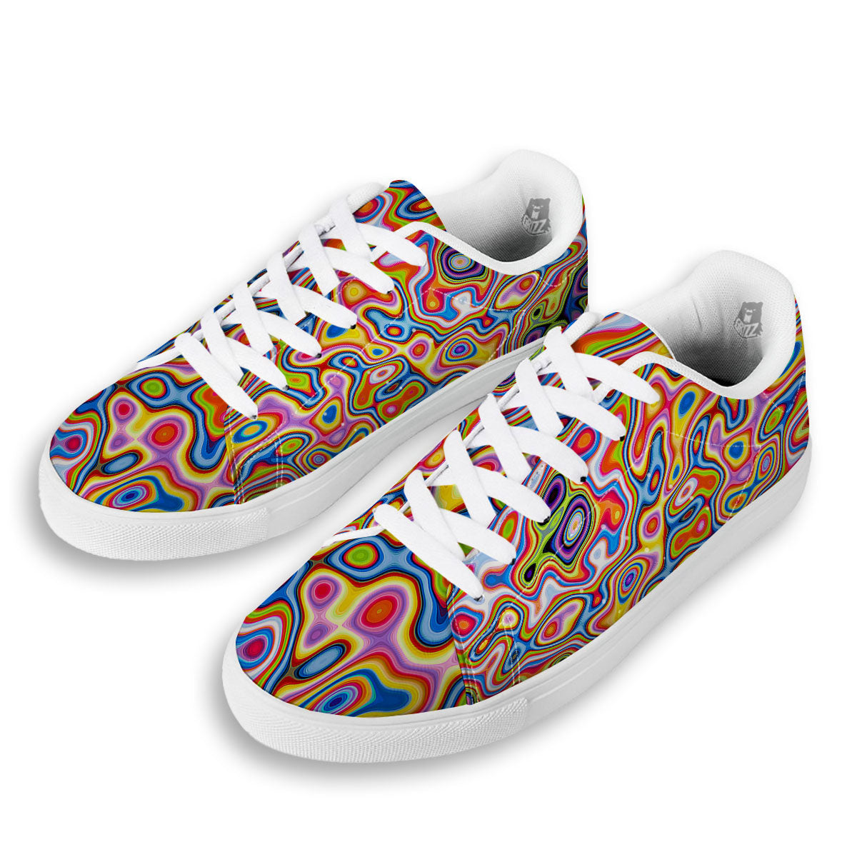 Trippy Rainbow Psychedelic Print White Low Top Sneakers-grizzshop