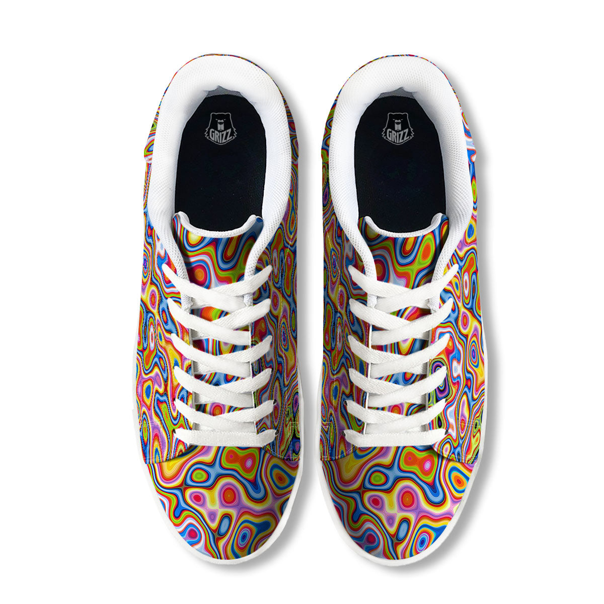 Trippy Rainbow Psychedelic Print White Low Top Sneakers-grizzshop