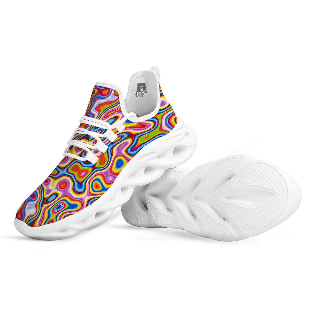 Trippy Rainbow Psychedelic Print White Running Shoes-grizzshop