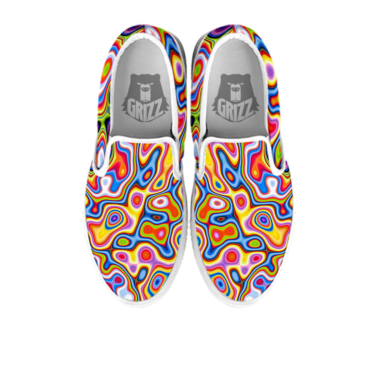 Trippy Rainbow Psychedelic Print White Slip On Shoes-grizzshop