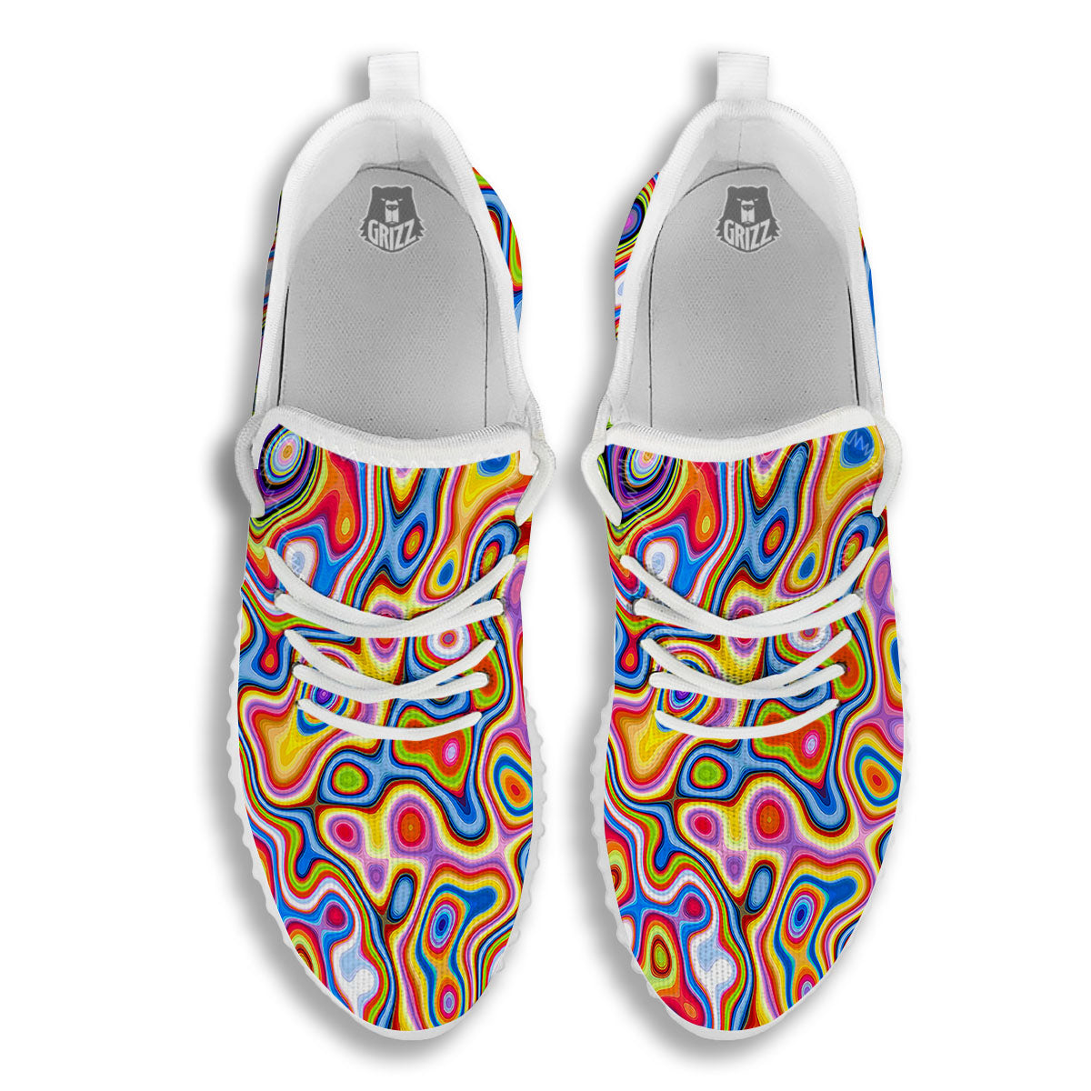 Trippy Rainbow Psychedelic Print White Walking Shoes-grizzshop