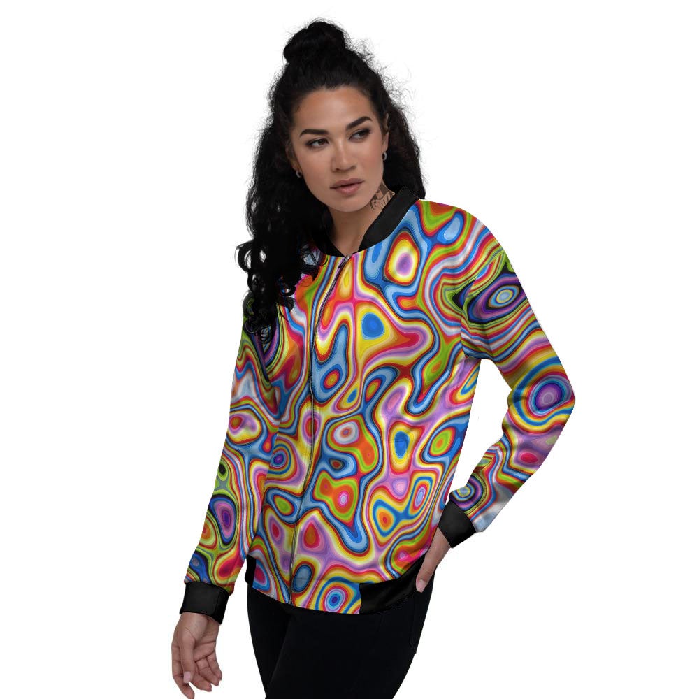 Trippy Rainbow Psychedelic Print Women's Bomber Jacket-grizzshop