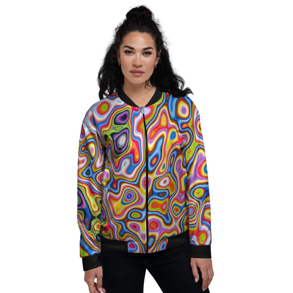 Trippy Rainbow Psychedelic Print Women's Bomber Jacket-grizzshop