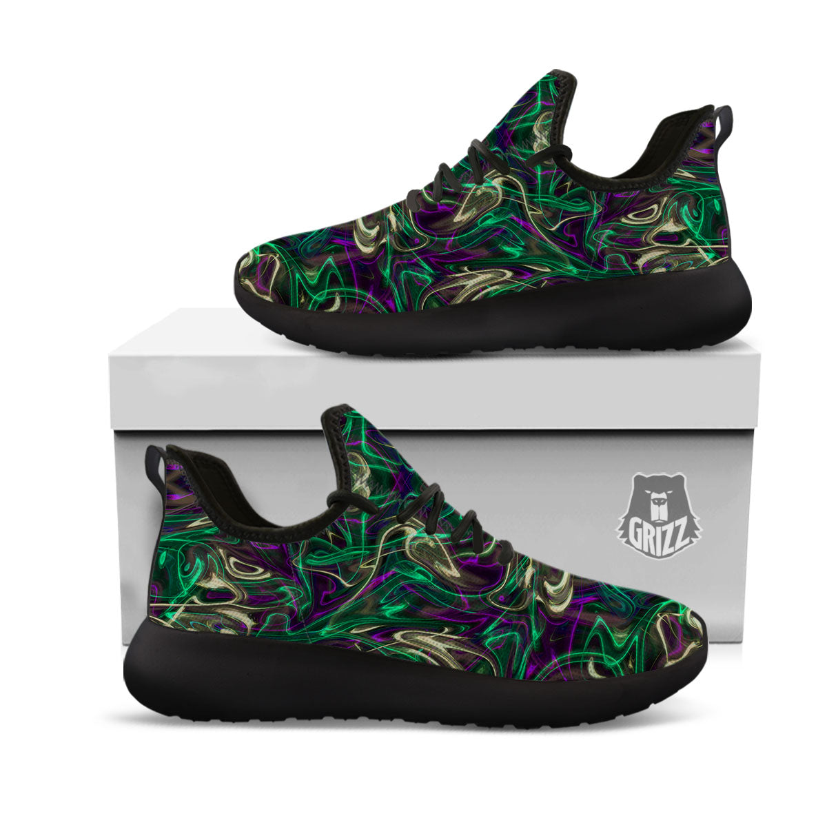Trippy Smoke Psychedelic Print Black Athletic Shoes-grizzshop