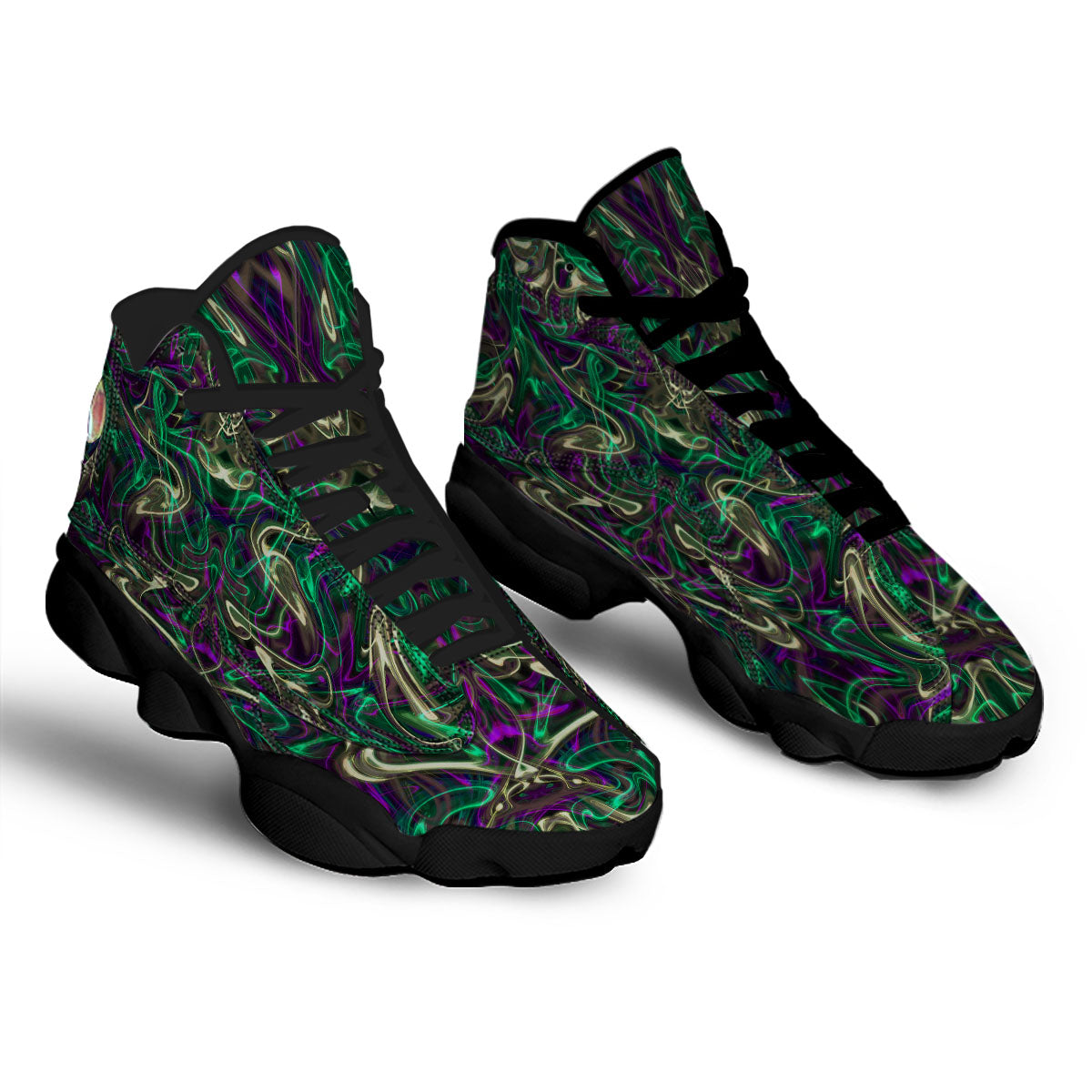Trippy Smoke Psychedelic Print Black Basketball Shoes-grizzshop