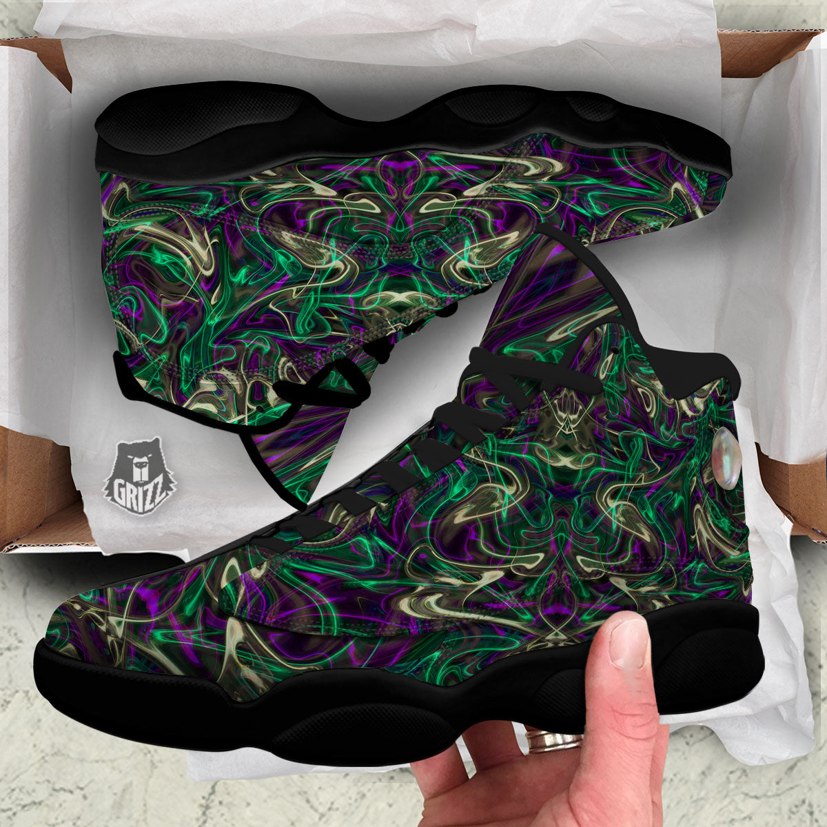 Trippy Smoke Psychedelic Print Black Basketball Shoes-grizzshop
