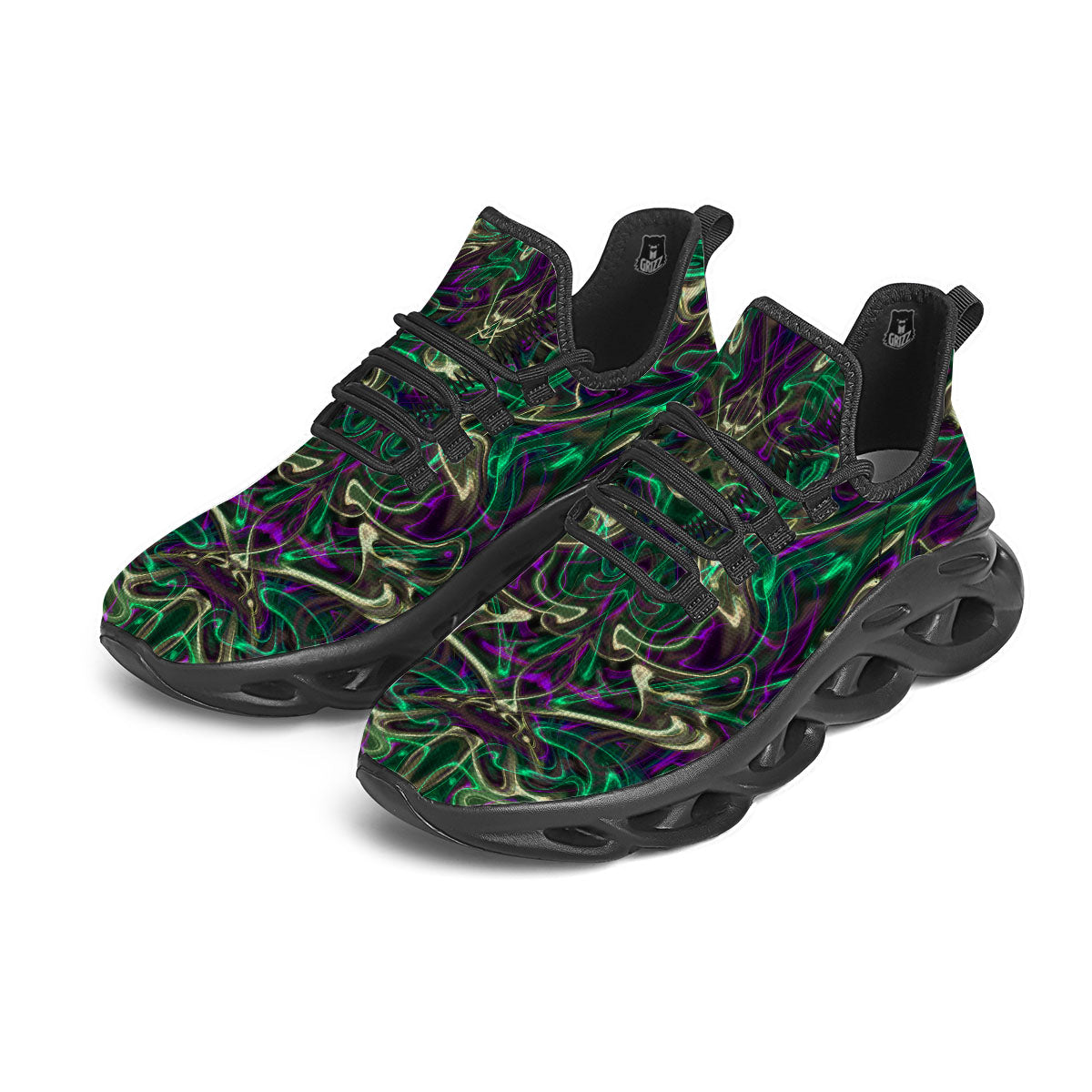 Trippy Smoke Psychedelic Print Black Running Shoes-grizzshop