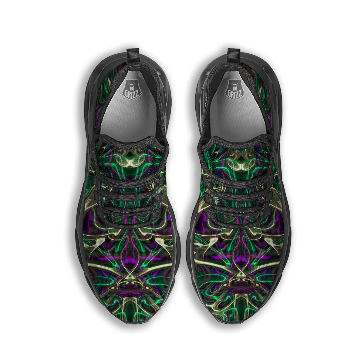 Trippy Smoke Psychedelic Print Black Running Shoes-grizzshop