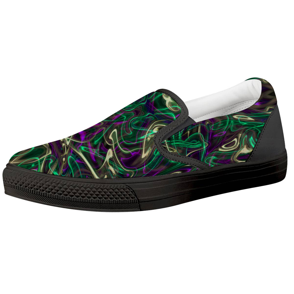 Trippy Smoke Psychedelic Print Black Slip On Shoes-grizzshop