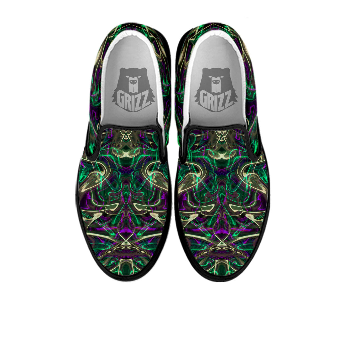 Trippy Smoke Psychedelic Print Black Slip On Shoes-grizzshop