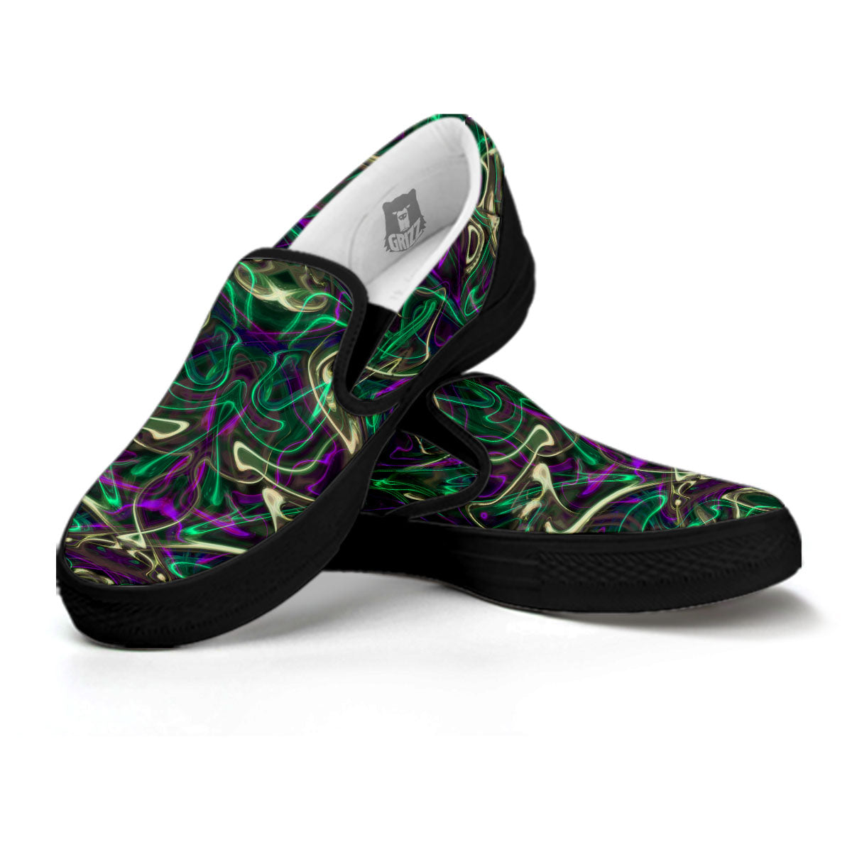 Trippy Smoke Psychedelic Print Black Slip On Shoes-grizzshop
