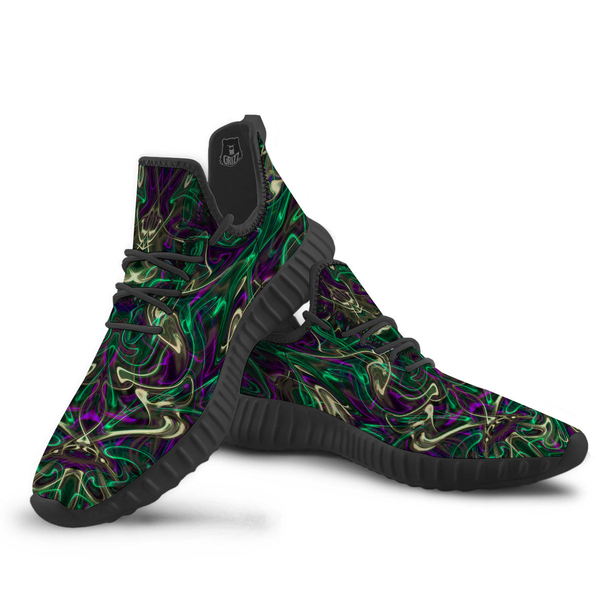 Trippy Smoke Psychedelic Print Black Walking Shoes-grizzshop