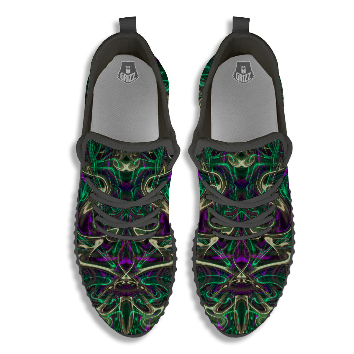 Trippy Smoke Psychedelic Print Black Walking Shoes-grizzshop