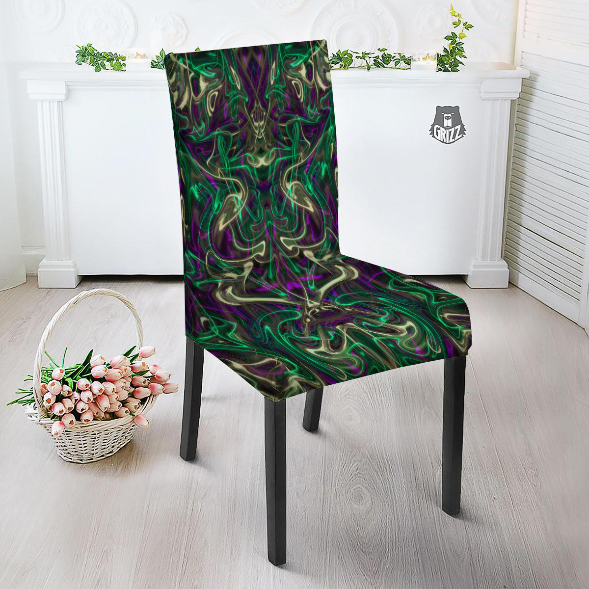 Trippy Smoke Psychedelic Print Dining Chair Slipcover-grizzshop