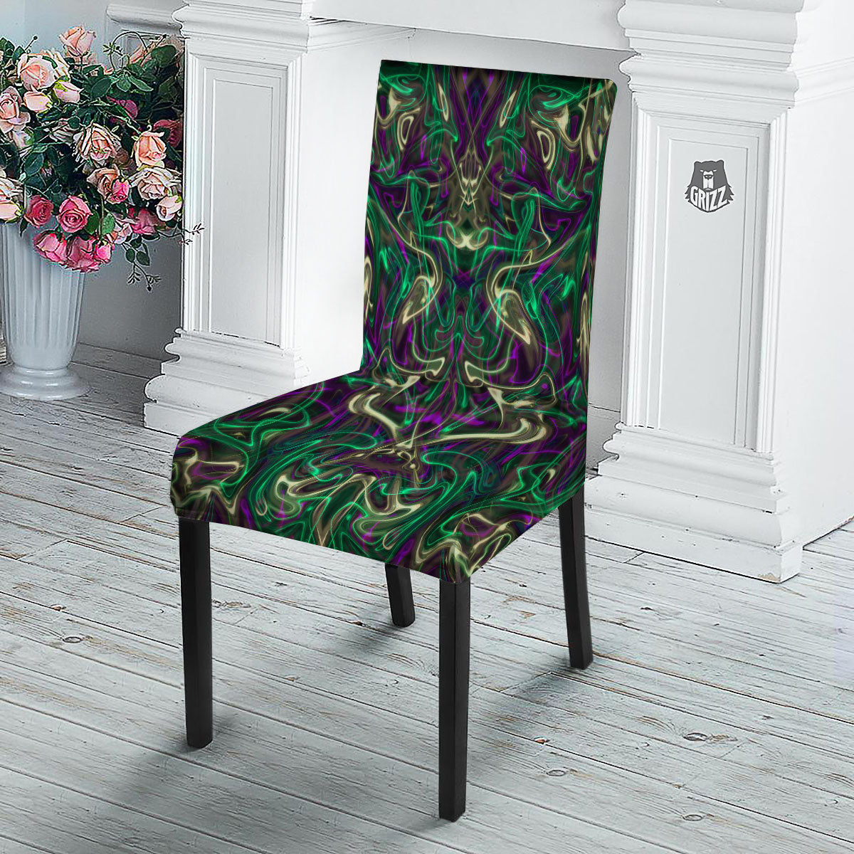 Trippy Smoke Psychedelic Print Dining Chair Slipcover-grizzshop