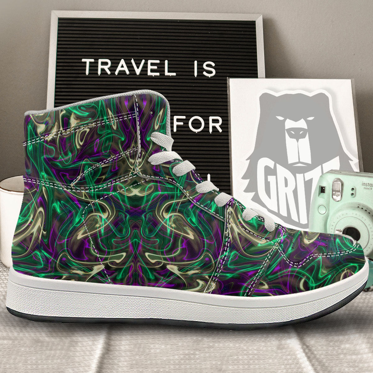 Trippy Smoke Psychedelic Print High Top Sneakers-grizzshop