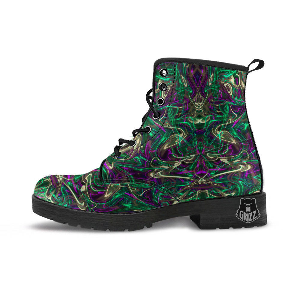 Trippy Smoke Psychedelic Print Leather Boots-grizzshop
