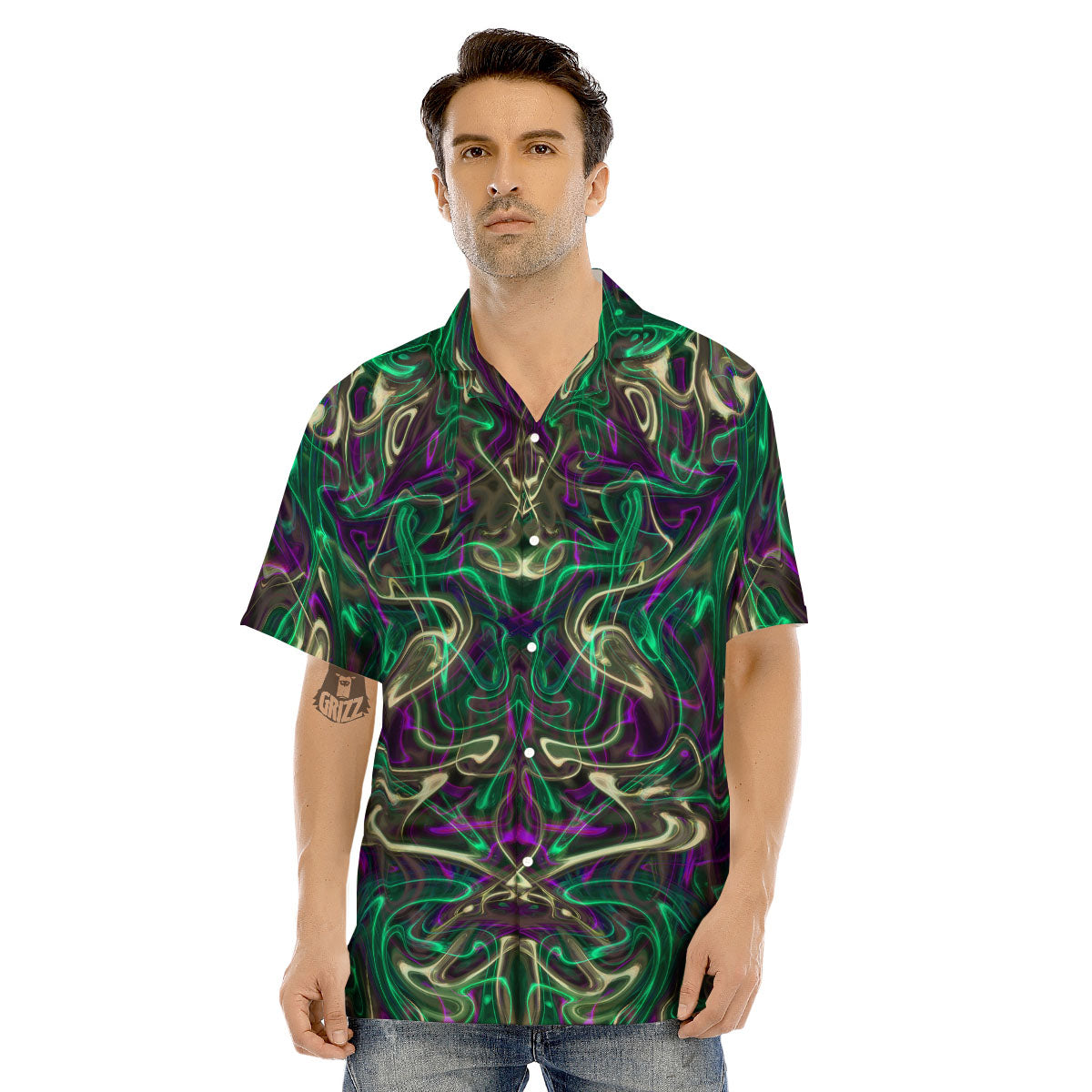 Trippy Smoke Psychedelic Print Men's Hawaiian Shirt-grizzshop
