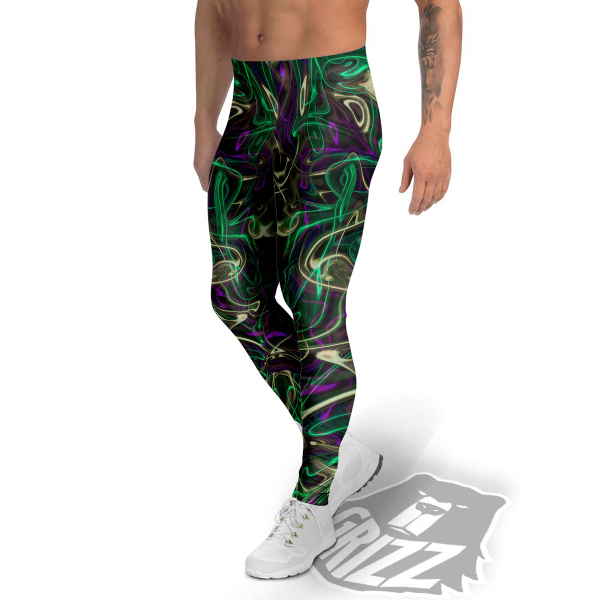 Trippy Smoke Psychedelic Print Men's Leggings-grizzshop